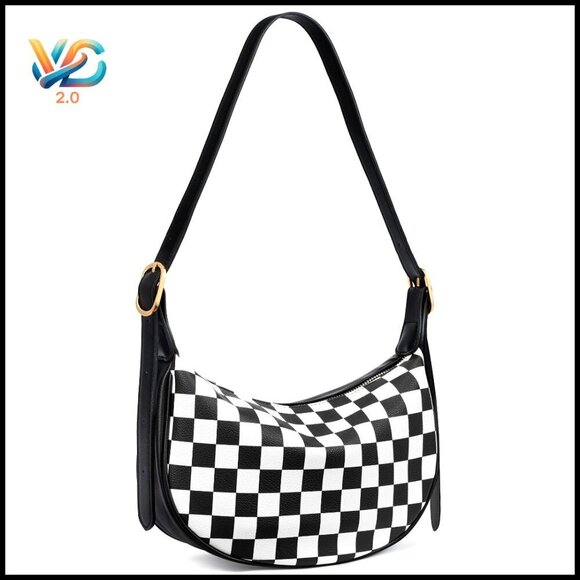 Handbags - Vegan Leather Hobo Crossbody Bag with Adjustable Strap, Recycled Material